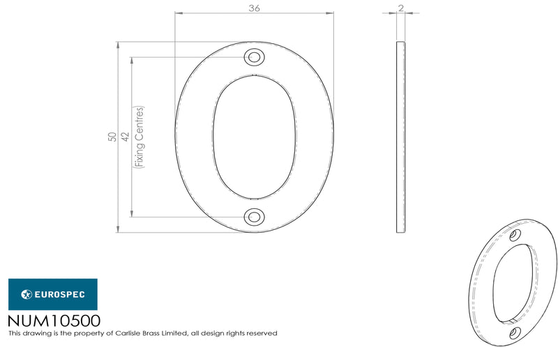 Eurospec - 50mm Door Numerals Number 0  - Satin Stainless Steel - NUM10500SSS
