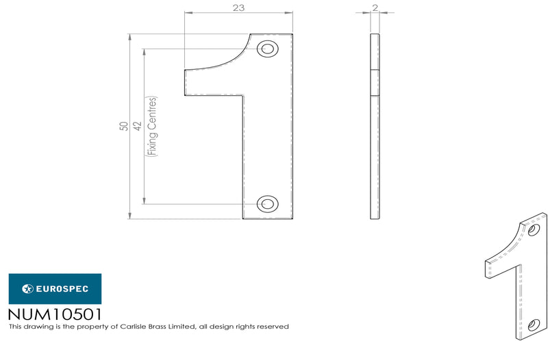 Eurospec - 50mm Door Numerals Number 1  - Bright Stainless Steel - NUM10501BSS