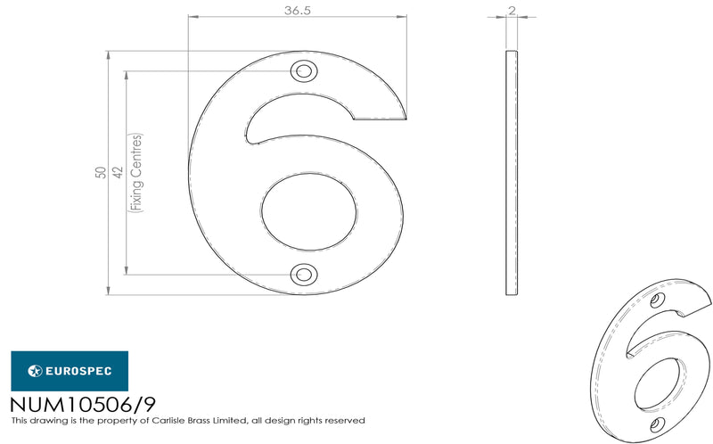 Eurospec - 50mm Door Numerals Number 6/9 - Satin Stainless Steel - NUM10506/9SSS