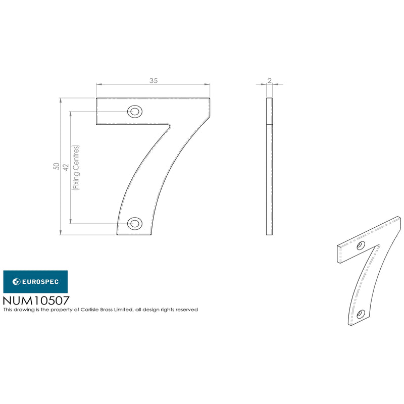 Eurospec - 50mm Door Numerals Number 7 - Bright Stainless Steel - NUM10507BSS