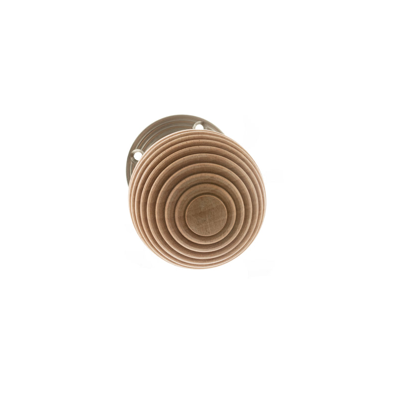 Old English Bridlington Wood Reeded Beehive Door Knob on Face Fix Rose - Satin Nickel - OE57RMKSN - Choice Handles
