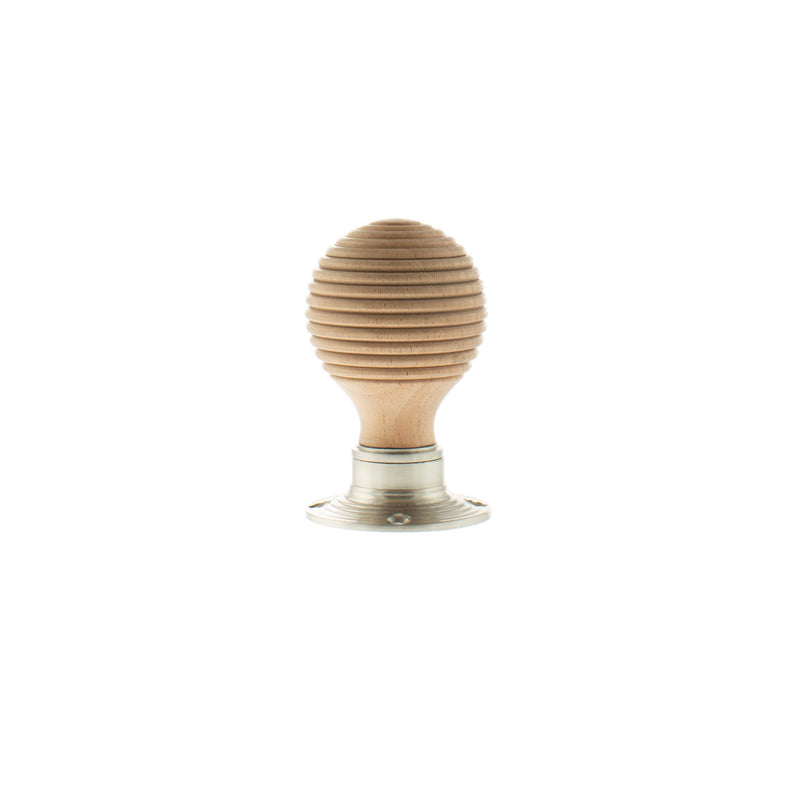Old English Bridlington Wood Reeded Beehive Door Knob on Face Fix Rose - Satin Nickel - OE57RMKSN - Choice Handles