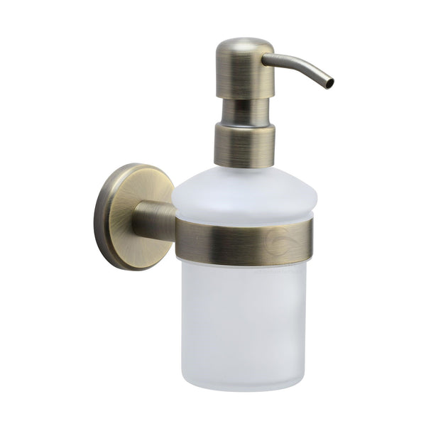 Oxford Soap Dispenser. Wall Mounted with Frosted Glass and high quality STS pump. Matt Antique finish - OXF-SOAP-MA