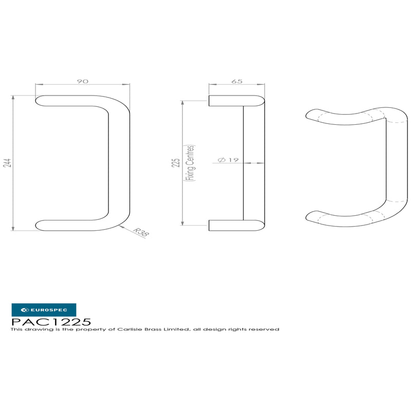 Eurospec - 19mm Cranked Pull Handle 225mm Centres - Satin Stainless Steel - PAC1225SSS