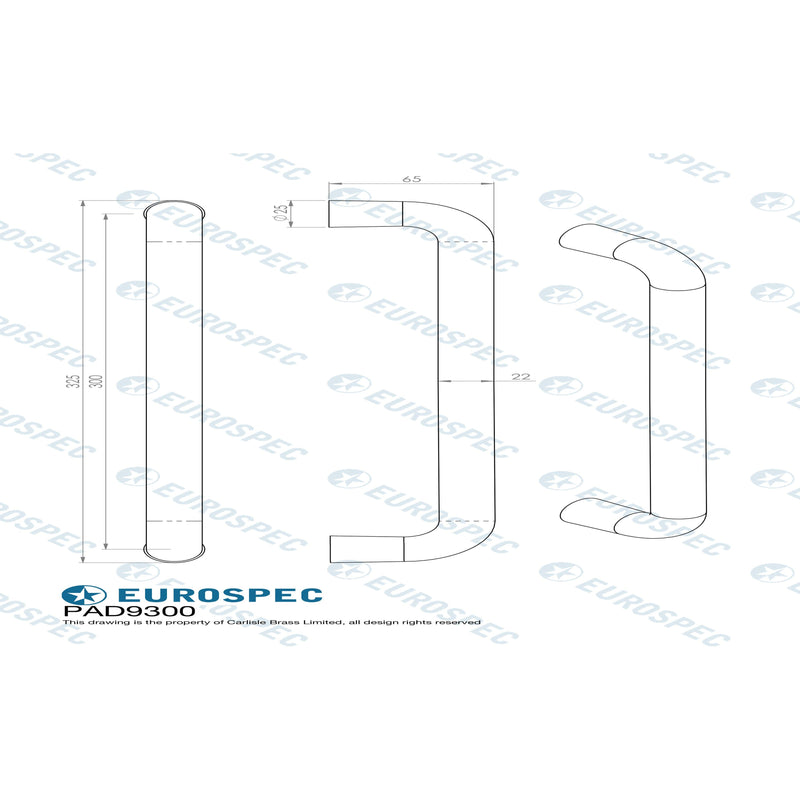 Eurospec - Carlisle Brass Eurospec 19mm Dia D Pull Handle - 300mm c/c - Satin Anodised Aluminium - PAD9300SAA