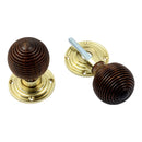Prima - Rosewood Reeded Wooden Door Knobs - Polished Brass - PB2036