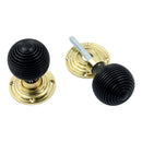 Prima - Ebony Reeded Wooden Door Knobs - Polished Brass - PB2038