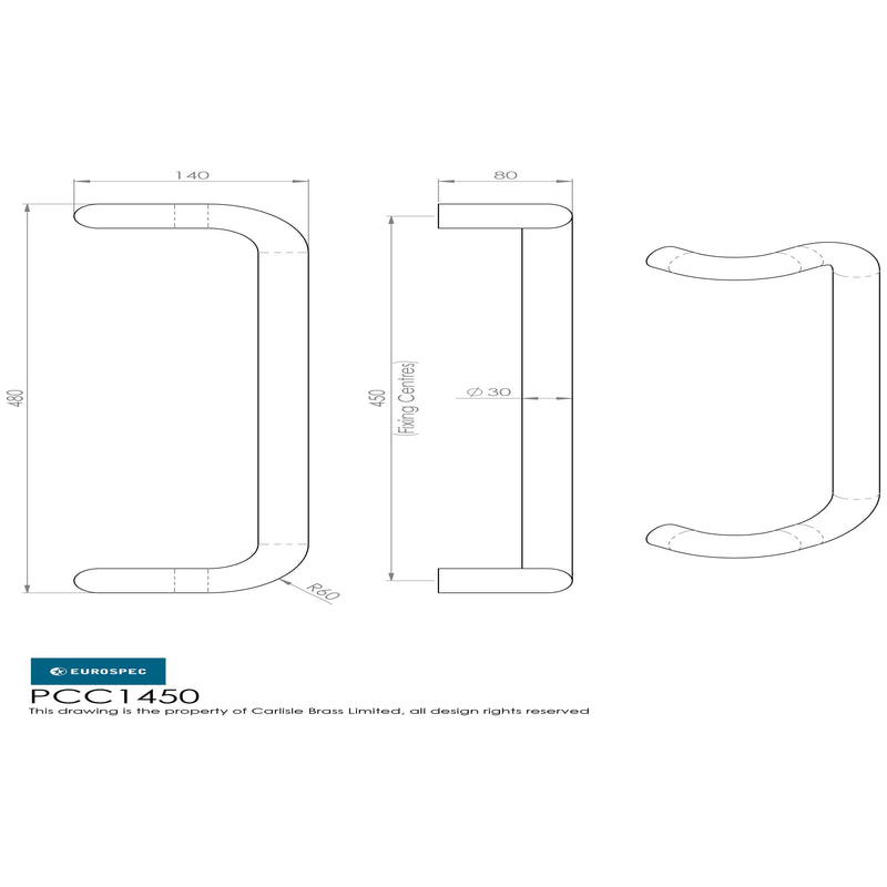 Eurospec - Cranked Pull Handle 450mm Centres - Satin Stainless Steel - PCC1450SSS