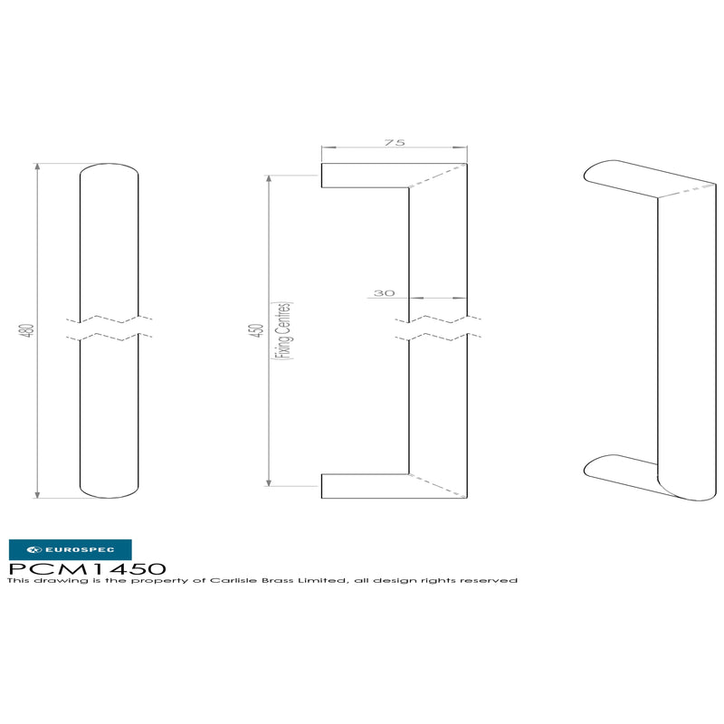 Eurospec - 30mm Mitred Pull Handle 450mm Centres - Satin Stainless Steel - PCM1450SSS