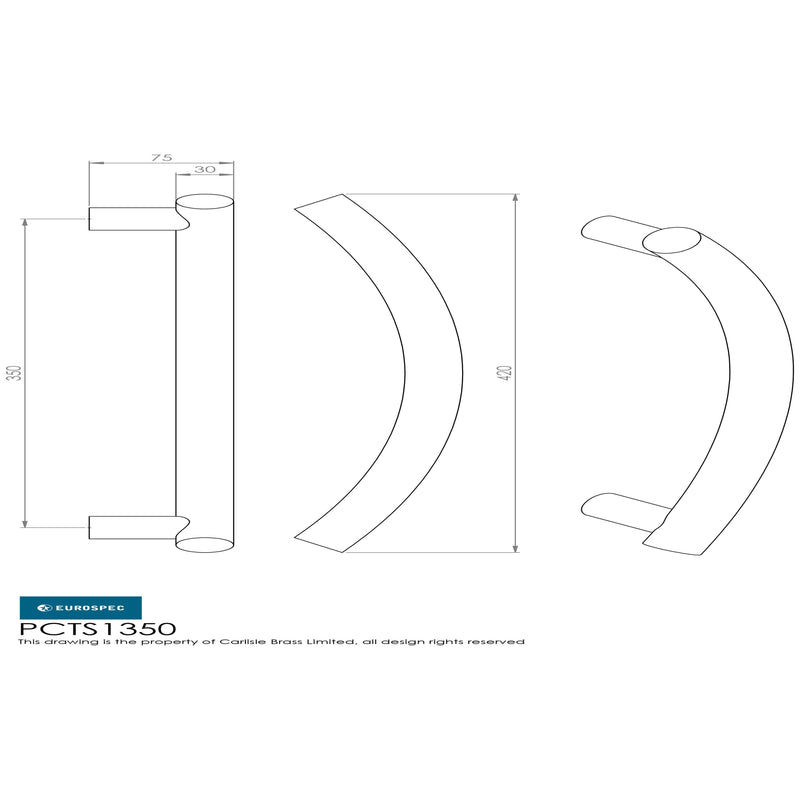 Eurospec - Curved T Pull Handle - Satin Stainless Steel - PCTS1350SSS