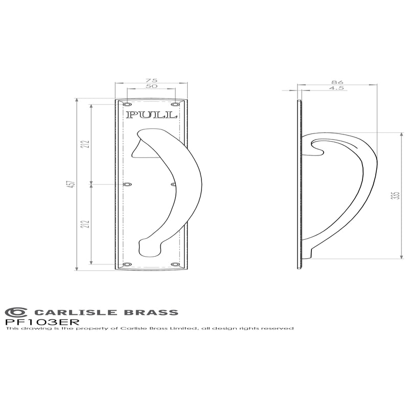 Carlisle Brass - Engraved Large Pull Handle Right Hand 453mm x 75mm - Polished Brass - PF103ER - Choice Handles