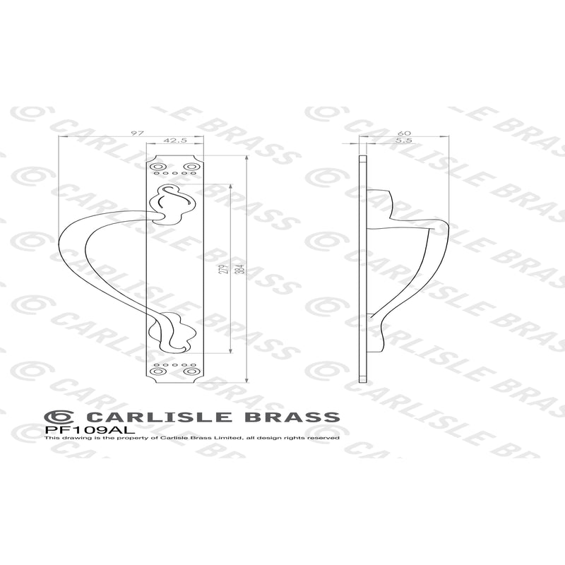 Carlisle Brass - Laurin Pull Handle Left Hand 376mm x 42mm  - Polished Brass - PF109AL - Choice Handles