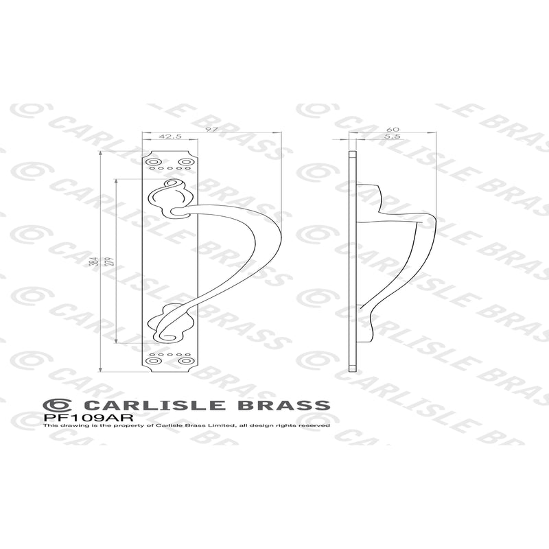 Carlisle Brass - Laurin Pull Handle Right Hand 376mm x 42mm  - Polished Brass - PF109AR - Choice Handles