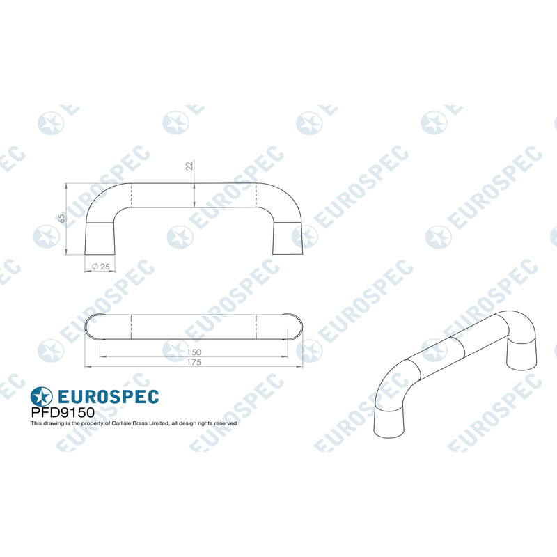 Eurospec - Carlisle Brass Eurospec 22mm Dia D Pull Handle - 150mm c/c - Satin Anodised Aluminium - PFD9150SAA