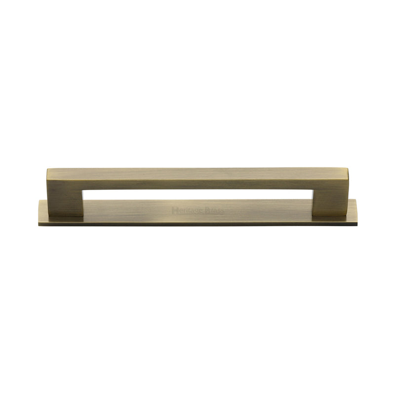 Heritage Brass Cabinet Pull Metro Design with Plate 128mm CTC Antique Brass Finish - PL0337 128-AT - Choice Handles
