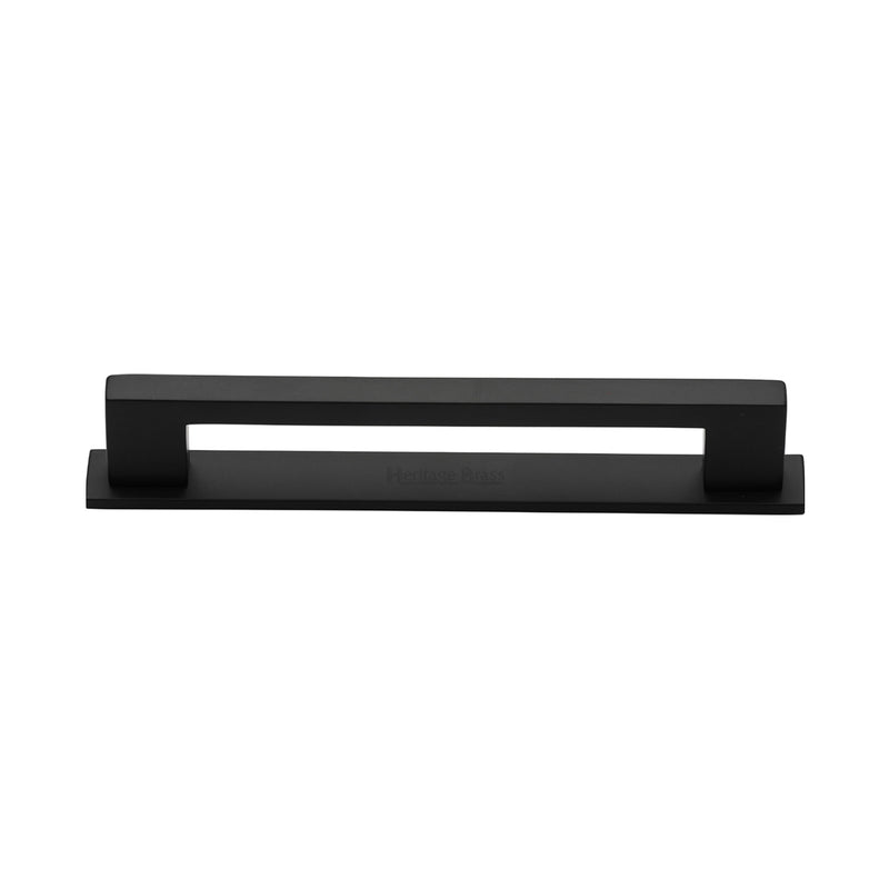 Heritage Brass Cabinet Pull Metro Design with Plate 128mm CTC Matt Black Finish - PL0337 128-BKMT - Choice Handles