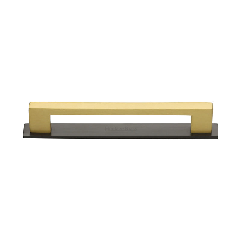 Heritage Brass Cabinet Pull Metro Design with Plate 128mm CTC Matt Bronze/Satin Brass Finish - PL0337 128-BSB - Choice Handles