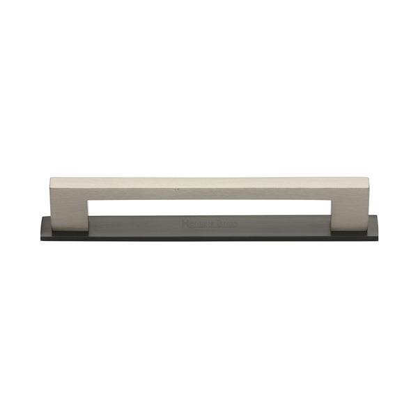 Heritage Brass Cabinet Pull Metro Design with Plate 128mm CTC Matt Bronze/Satin Nickel Finish - PL0337 128-BSN - Choice Handles