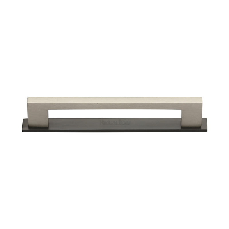 Heritage Brass Cabinet Pull Metro Design with Plate 128mm CTC Matt Bronze/Satin Nickel Finish - PL0337 128-BSN - Choice Handles