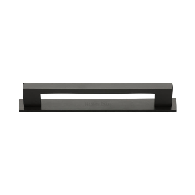 Heritage Brass Cabinet Pull Metro Design with Plate 128mm CTC Matt Bronze Finish - PL0337 128-MB - Choice Handles