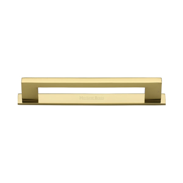 Heritage Brass Cabinet Pull Metro Design with Plate 128mm CTC Polished Brass Finish - PL0337 128-PB - Choice Handles