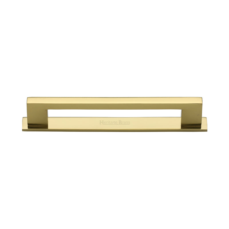 Heritage Brass Cabinet Pull Metro Design with Plate 128mm CTC Polished Brass Finish - PL0337 128-PB - Choice Handles
