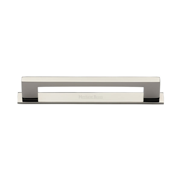Heritage Brass Cabinet Pull Metro Design with Plate 128mm CTC Polished Nickel Finish - PL0337 128-PNF - Choice Handles