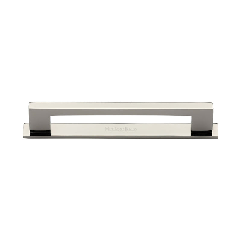 Heritage Brass Cabinet Pull Metro Design with Plate 128mm CTC Polished Nickel Finish - PL0337 128-PNF - Choice Handles