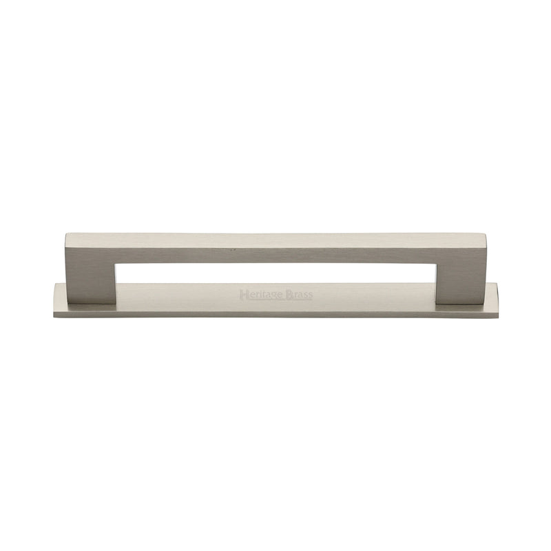 Heritage Brass Cabinet Pull Metro Design with Plate 128mm CTC Satin Nickel Finish - PL0337 128-SN - Choice Handles