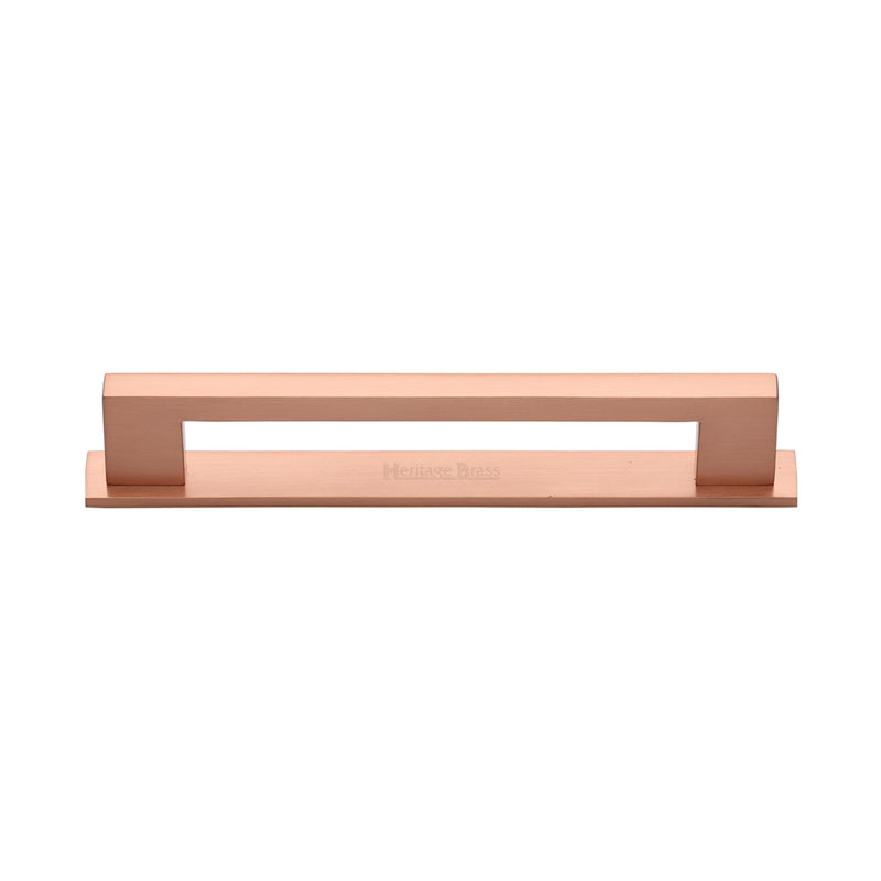 Heritage Brass Cabinet Pull Metro Design with Plate 128mm CTC Satin Rose Gold Finish - PL0337 128-SRG - Choice Handles