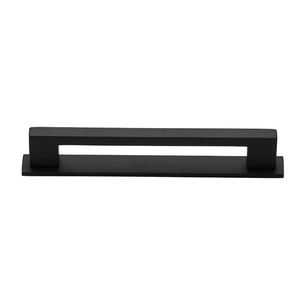 Heritage Brass Cabinet Pull Metro Design with Plate 160mm CTC Matt Black Finish - PL0337 160-BKMT - Choice Handles