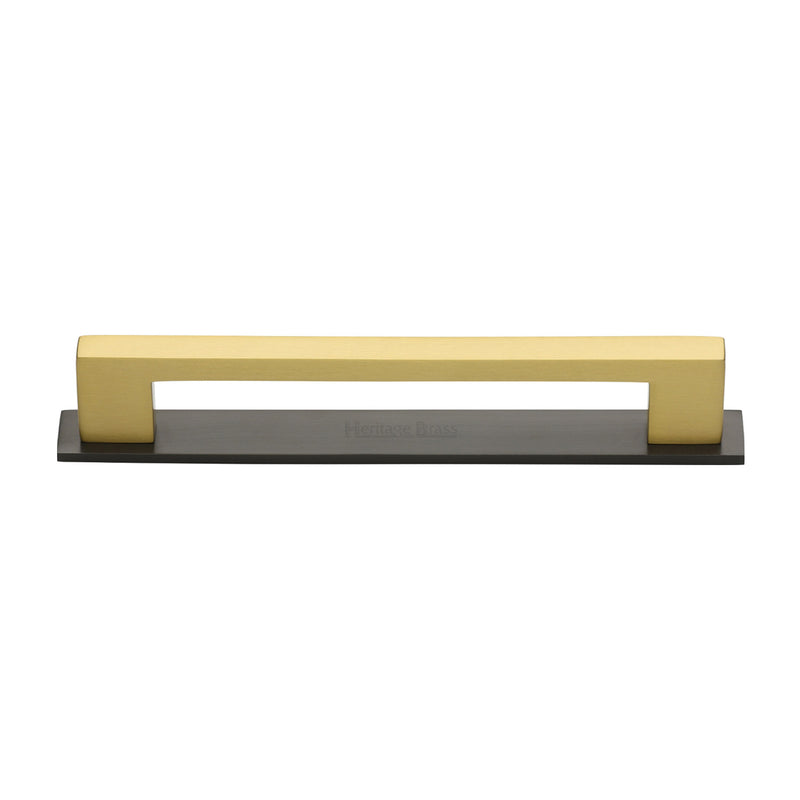 Heritage Brass Cabinet Pull Metro Design with Plate 160mm CTC Matt Bronze/Satin Brass Finish - PL0337 160-BSB - Choice Handles