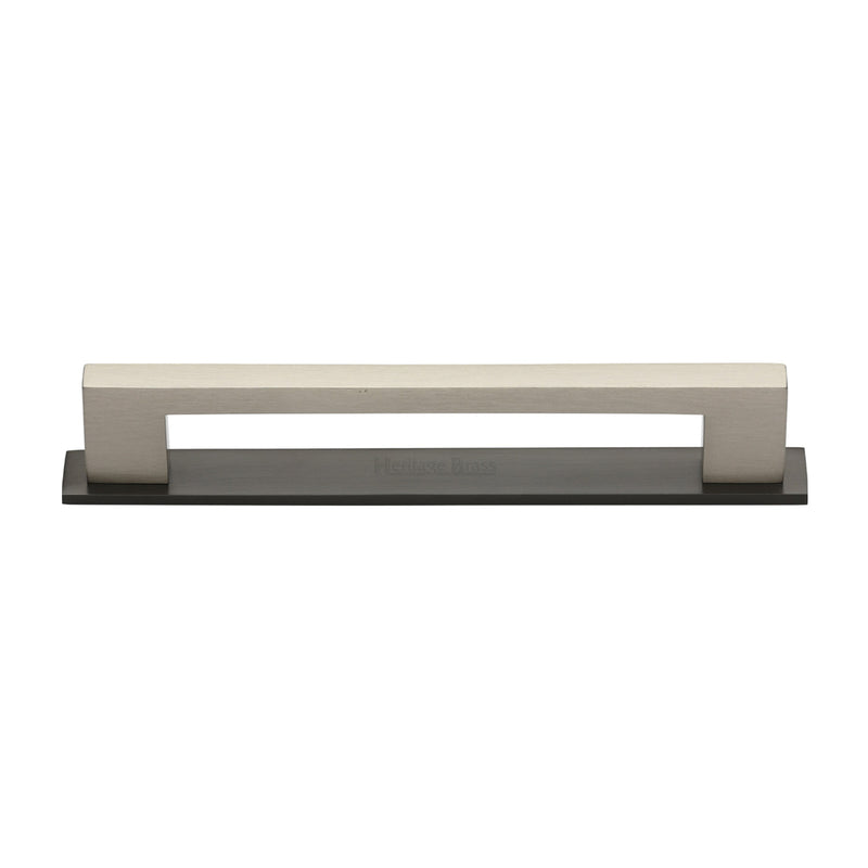Heritage Brass Cabinet Pull Metro Design with Plate 160mm CTC Matt Bronze/Satin Nickel Finish - PL0337 160-BSN - Choice Handles