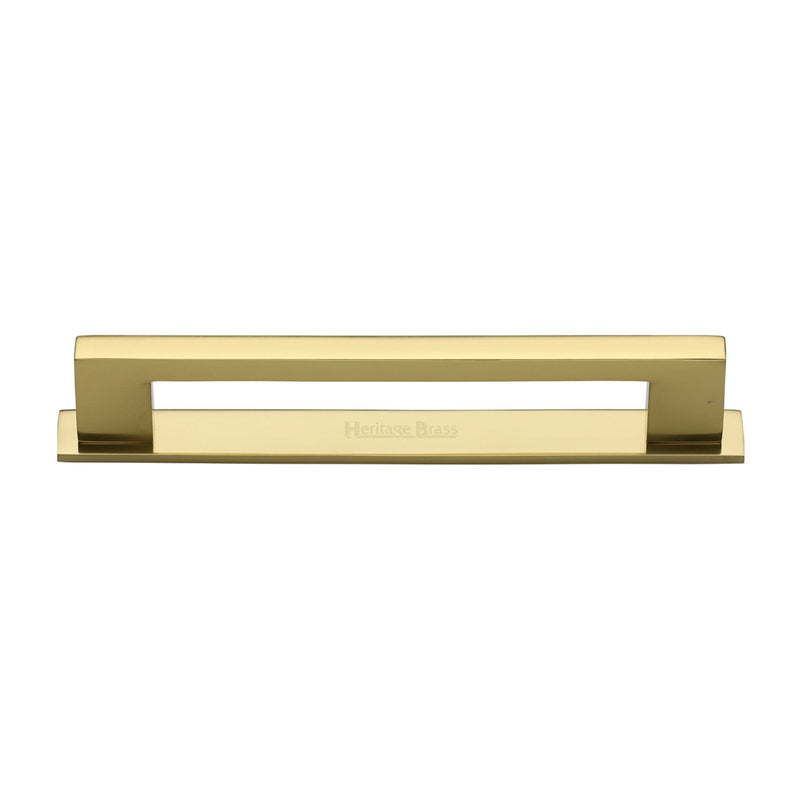 Heritage Brass Cabinet Pull Metro Design with Plate 160mm CTC Polished Brass Finish - PL0337 160-PB - Choice Handles
