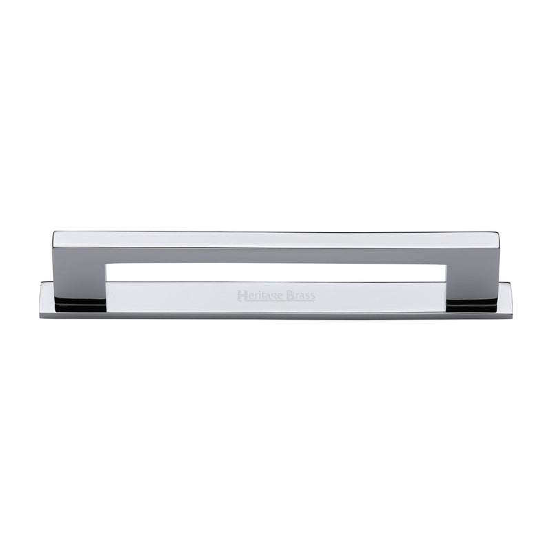 Heritage Brass Cabinet Pull Metro Design with Plate 160mm CTC Polished Chrome Finish - PL0337 160-PC - Choice Handles