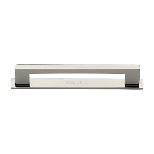 Heritage Brass Cabinet Pull Metro Design with Plate 160mm CTC Polished Nickel Finish - PL0337 160-PNF - Choice Handles