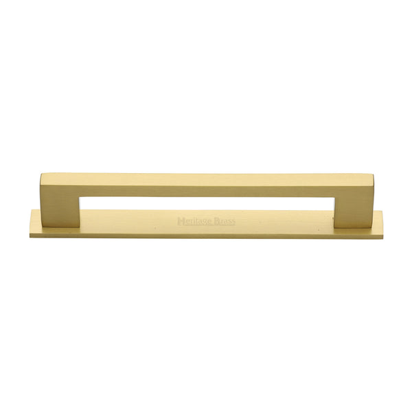 Heritage Brass Cabinet Pull Metro Design with Plate 160mm CTC Satin Brass Finish - PL0337 160-SB - Choice Handles