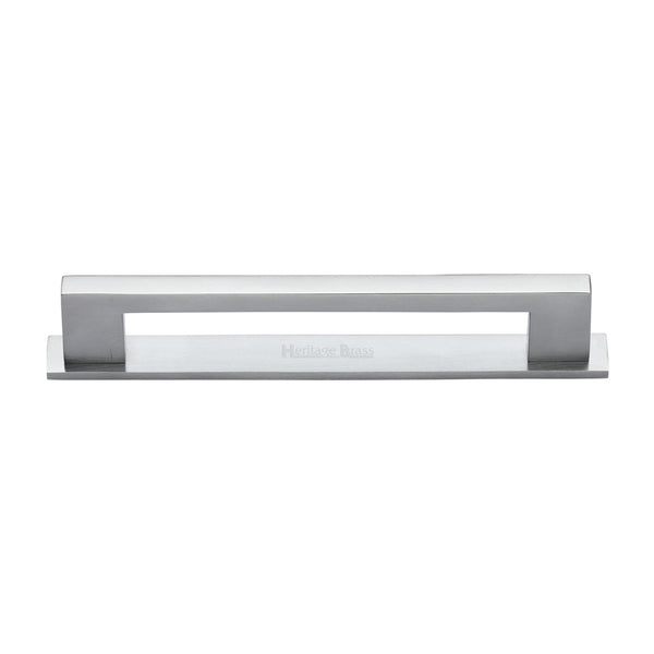 Heritage Brass Cabinet Pull Metro Design with Plate 160mm CTC Satin Chrome Finish - PL0337 160-SC - Choice Handles