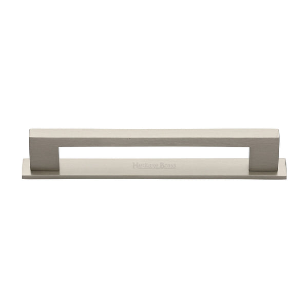 Heritage Brass Cabinet Pull Metro Design with Plate 160mm CTC Satin Nickel Finish - PL0337 160-SN - Choice Handles