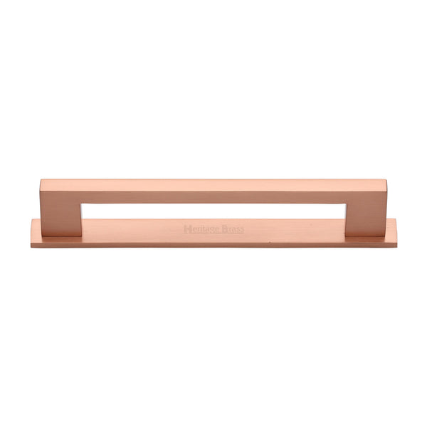 Heritage Brass Cabinet Pull Metro Design with Plate 160mm CTC Satin Rose Gold Finish - PL0337 160-SRG - Choice Handles