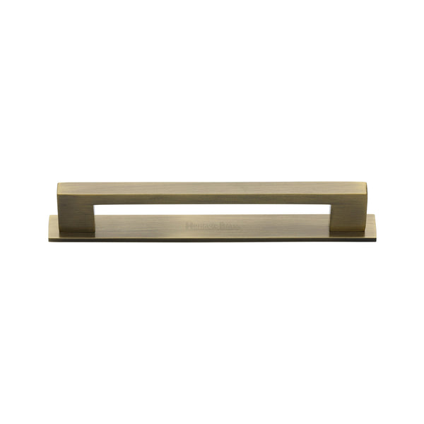 Heritage Brass Cabinet Pull Metro Design with Plate 96mm CTC Antique Brass Finish - PL0337 96-AT - Choice Handles