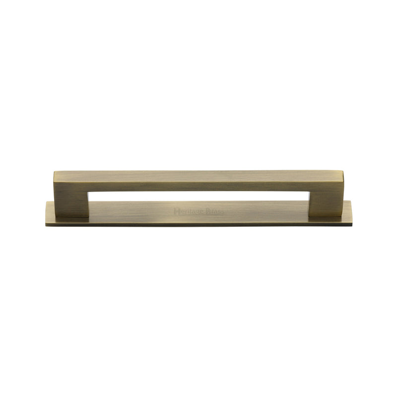 Heritage Brass Cabinet Pull Metro Design with Plate 96mm CTC Antique Brass Finish - PL0337 96-AT - Choice Handles