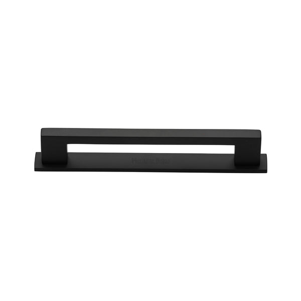 Heritage Brass Cabinet Pull Metro Design with Plate 96mm CTC Matt Black Finish - PL0337 96-BKMT - Choice Handles