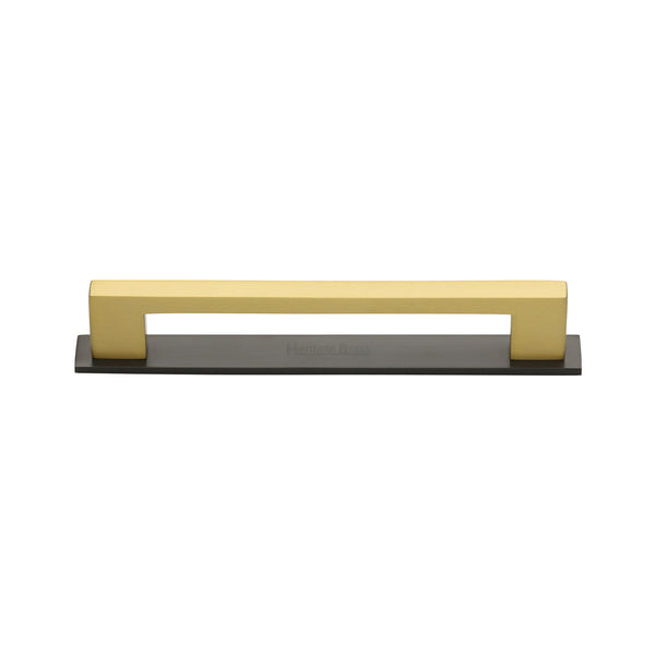 Heritage Brass Cabinet Pull Metro Design with Plate 96mm CTC Matt Bronze/Satin Brass Finish - PL0337 96-BSB - Choice Handles