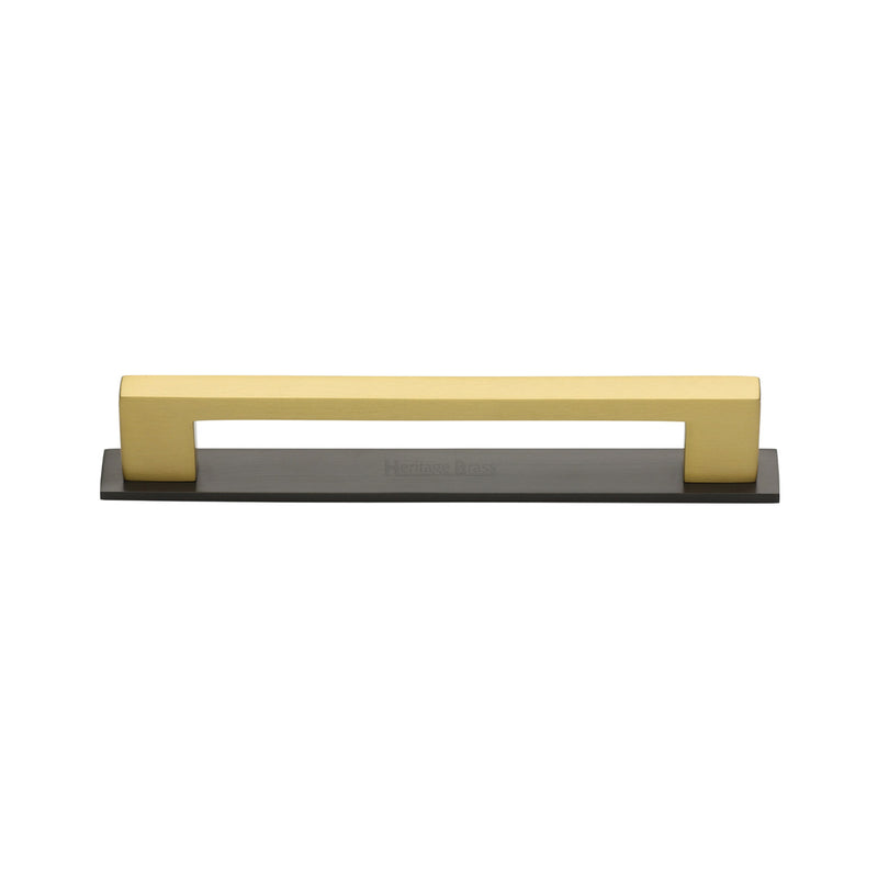Heritage Brass Cabinet Pull Metro Design with Plate 96mm CTC Matt Bronze/Satin Brass Finish - PL0337 96-BSB - Choice Handles