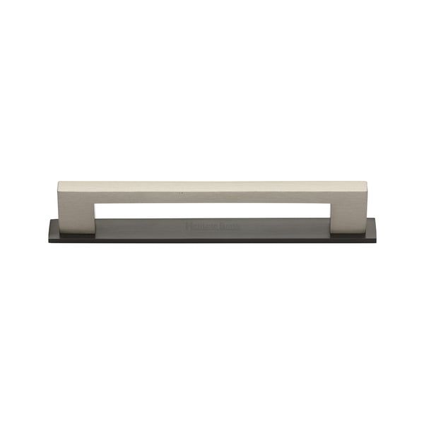 Heritage Brass Cabinet Pull Metro Design with Plate 96mm CTC Matt Bronze/Satin Nickel Finish - PL0337 96-BSN - Choice Handles