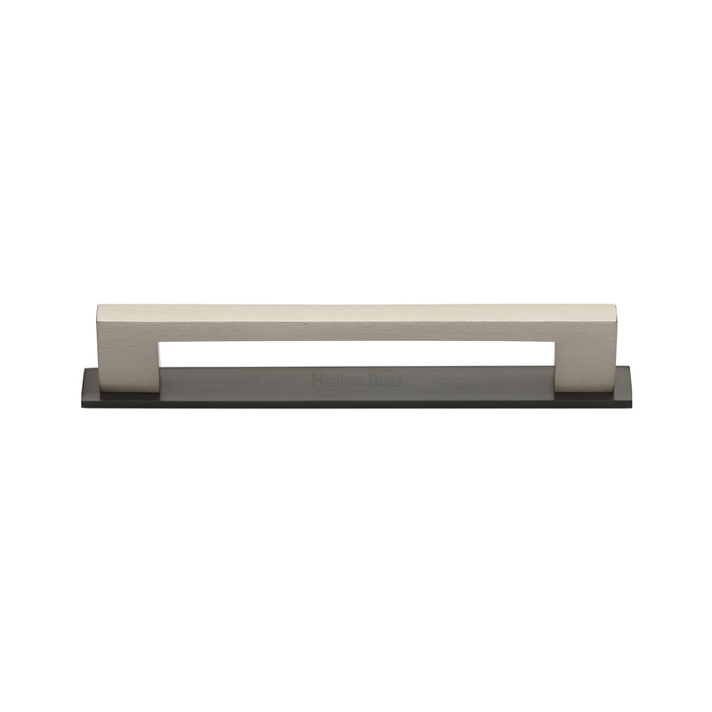 Heritage Brass Cabinet Pull Metro Design with Plate 96mm CTC Matt Bronze/Satin Nickel Finish - PL0337 96-BSN - Choice Handles