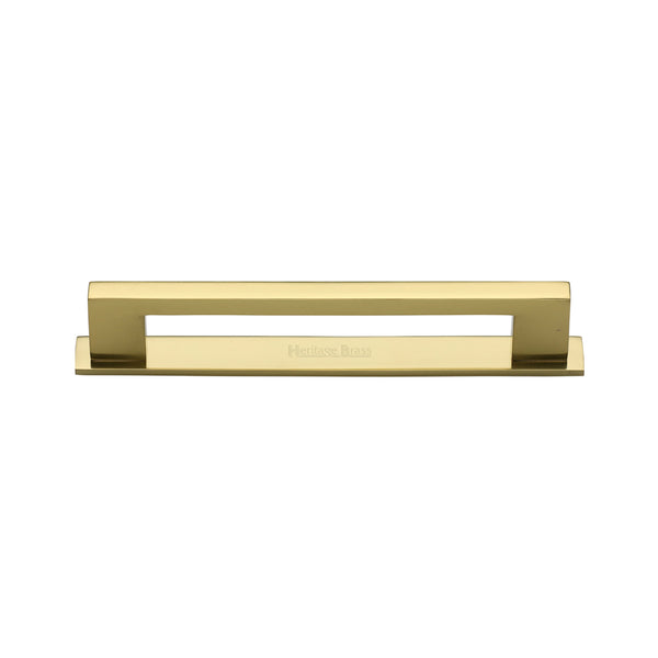 Heritage Brass Cabinet Pull Metro Design with Plate 96mm CTC Polished Brass Finish - PL0337 96-PB - Choice Handles