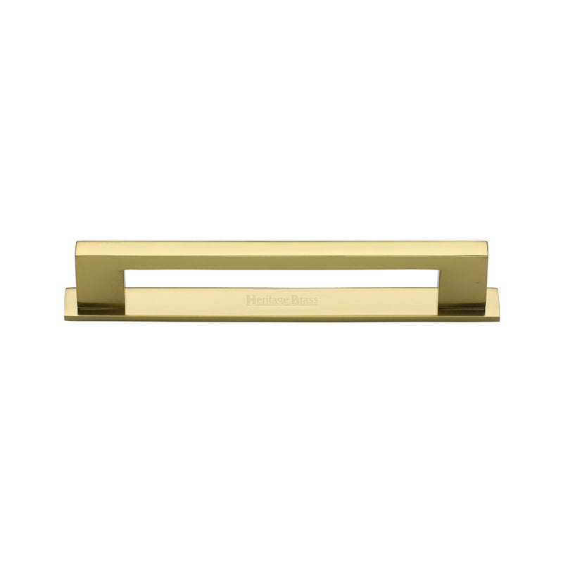 Heritage Brass Cabinet Pull Metro Design with Plate 96mm CTC Polished Brass Finish - PL0337 96-PB - Choice Handles