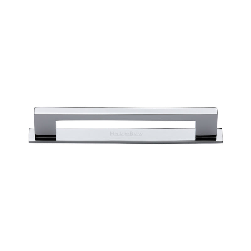 Heritage Brass Cabinet Pull Metro Design with Plate 96mm CTC Polished Chrome Finish - PL0337 96-PC - Choice Handles